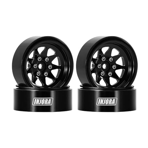 INJORA -4.05mm Offset Stamped Steel 1.3" Wheels for 1/24 1/18 RC (Black) - color: Black