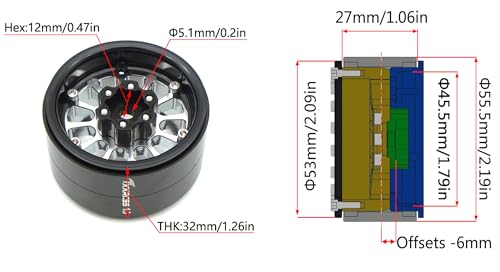 152g Super Heavy Duty RC 1.9 Beadlock Wheels Offsets -6mm Rims Hex 12mm Wheel for TRX4 TRX6 SCX10 Gen8 1/10 RC Crawler Remote Control Car Upgrades Accessories (Silver) - color: Silver