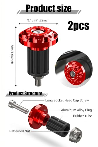 2 PCS Motorcycle Bar End Plug, Aluminum Alloy 7/8'' Handlebar Grip End Caps, Moto Grips Ends Replacement for Electric Car Scooters, Off-Road Motorcycles (Red) - color: Red