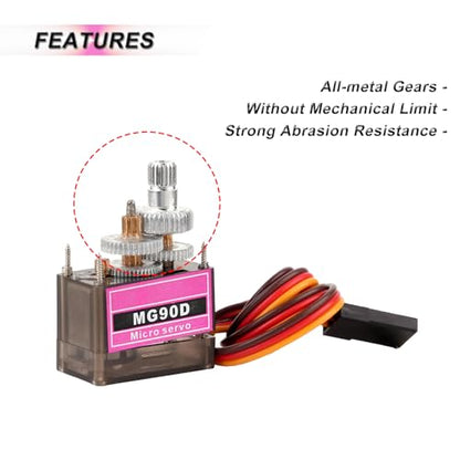4 Pack MG90D Digital Servo 9g Lightweight Servo Full Metal Gears Micro Servo for Arduino Project RC Helicopter Boat Robot Car Gimbal - style: 4PCS MG90D - 180 Degree