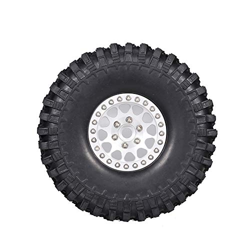 GoolRC 4PCS 1.9 Inch RC Crawler Rubber Tires with Metal Rim for 1/10 RC Rock Crawler Traxxas TRX-4 TRX-6 Axial Scx10 90046 RC4WD RC Car Parts (Silver) - color: Silver