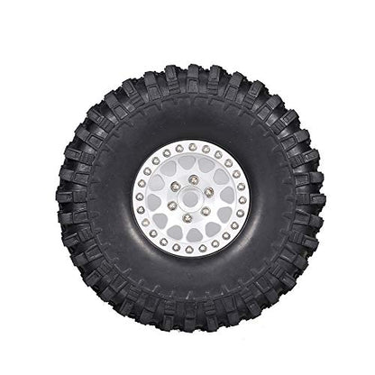 GoolRC 4PCS 1.9 Inch RC Crawler Rubber Tires with Metal Rim for 1/10 RC Rock Crawler Traxxas TRX-4 TRX-6 Axial Scx10 90046 RC4WD RC Car Parts (Silver) - color: Silver