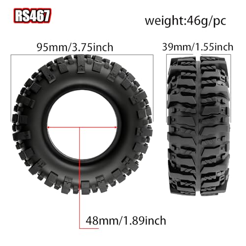 1.9'' Crawler Tires Mud Slingers Tyre OD 3.75'' For 1/12 RC Crawler MJX H12Y+ MN-128 MN82S LC79 1.9'' Beadlock Wheels (Tires) - color: Tires