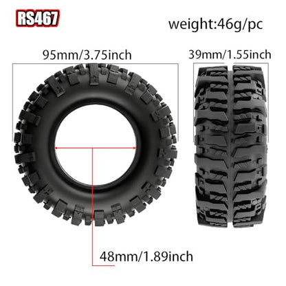 1.9'' Crawler Tires Mud Slingers Tyre OD 3.75'' For 1/12 RC Crawler MJX H12Y+ MN-128 MN82S LC79 1.9'' Beadlock Wheels (Tires) - color: Tires