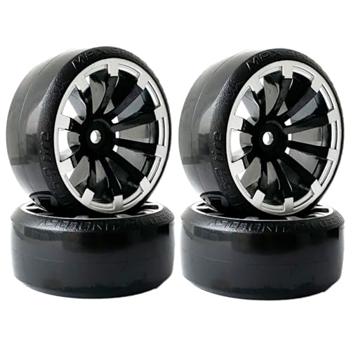 RC Plastic Wheel and Tire Set,WONFAST RC Drift Car 63mm Hard Tyres 12mm Hub Wheel for 1/10 On-Road Drifting Car Parts for HSP Tamiya HPI Kyosho TT02(Black Silver) - color: Black Silver
