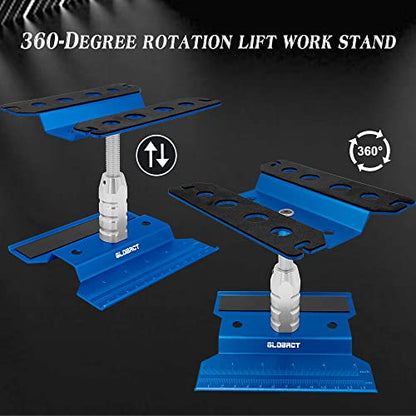 GLOBACT RC Stand RC Tool & 521 PCS RC Screws Kit for 1/8 1/10 RC Car, BL | RC Work Stand, RC Repair Tool, 360 Degree Rotation - color: Blue
