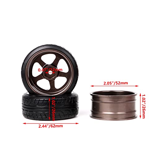2.44 Inch Diameter Black Plastic Drift Tires & Grey Aluminum Alloy 5 Spoke Wheel Rim for RC 1:10 Car
