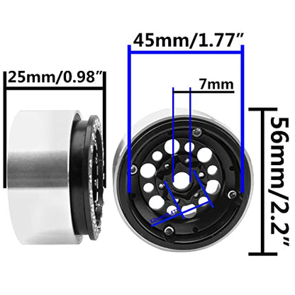 4Pack ShareGoo Aluminum Alloy 1.9" Beadlock Wheel Rims Hubs Compatible with Traxxas TRX4 Axial SCX10 RCAWD D90 D110 Tamiya CC01 1/10 RC Crawler Car (Black) - color: Black