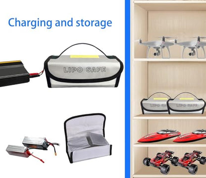 2PCS 185 * 75 * 60mm Battery Safe Bag Fireproof Charging Bag for RC Lipo Battery Pack Storage Charging Transport Home Office Travel Lipo Safe Storage Pouch - size: 185x75x60mm (2 pcs)