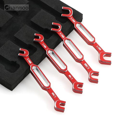 RC Aluminum Alloy Wrench Turnbuckle Nut Ball 3.0/3.2/3.5/3.7/4.0/5.0/5.5/6.0mm Joint Remover RC Universal Repair Tool Set For RC Crawler Monster Truck Off Road Car Drone Airplane (Red) - color: Red