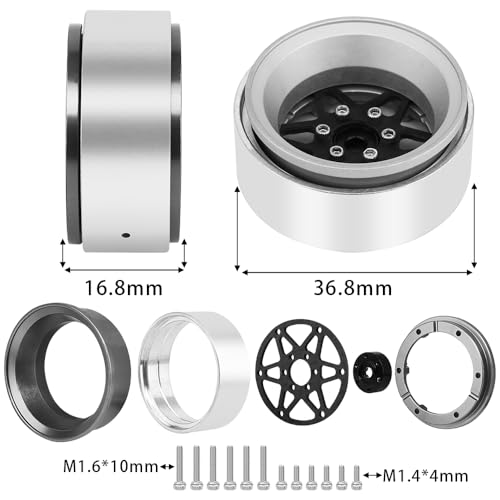ModuWheel 1.3" Negative Offset Aluminum + Carbon Fiber Beadlock Wheels Rim for 1/24 1/18 AX24 SCX24 TRX4m Ascent18 RC Crawler,Star Pattern-1 (Gray) - color: Gray