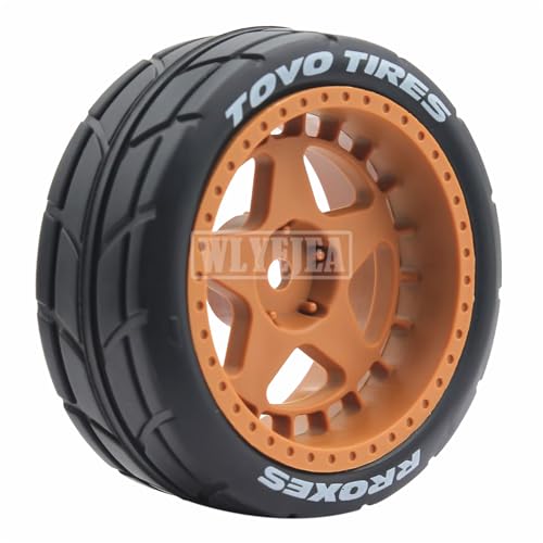 4PCS RC 1/10 On-Road Tires 65mm RC Rubber Tires w/Plastic Wheel Rim 12mm Hex Fit for 1/10 RC On-Road Rally Car HPI Tamiya TT01 TT02 Kyosho Wltoys 144001 - color: Brown 3