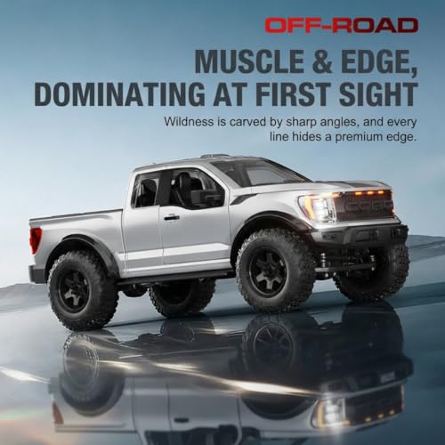 1/12 F150 RC Car 4WD Off Road Pickup, Full Proportional 2.4GHz RTR Truck with Independent Suspension, LED Lights, Long Range Remote Control(Camouflage Green/3 Battery)
