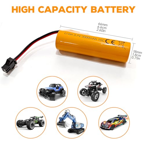 3PCS 3.7V 3000mAh SM-2P Plug Li ion Battery and USB Charging Cable Suitable for DE42 DE44 DE45 DE68 RC Car, Drifting Car, Truck, Off-Road Racing Car