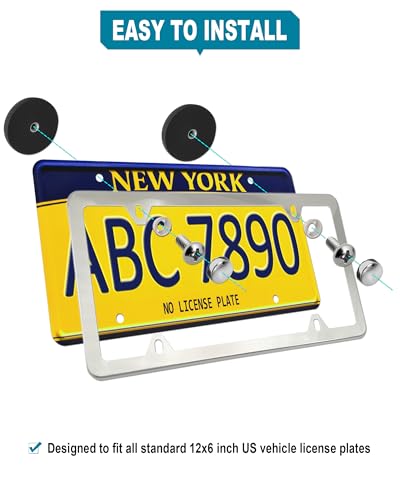 Magnetic License Plate Holder Bracket, Only for Metal Car Bumper | 4 Pack Strong Neodymium Magnet Mount, Rubber Coating, Chrome Stainless Steel Frame Screws, For Dealer Temporary Plate - color: Chrome-Slim edge