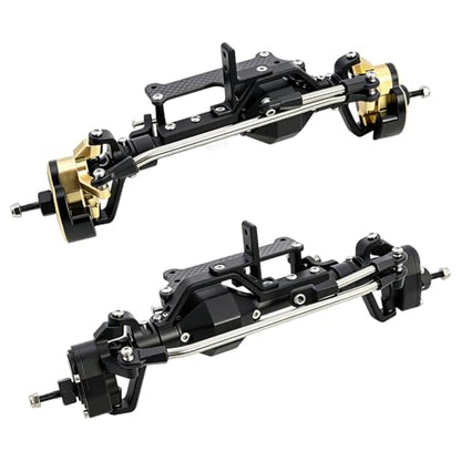 LCG 4WS Heavy Aluminum Front Rear Portal Axle Set+Brass Knuckles 50° 4 Wheel Steering for 1/10 RC Crawler Axial Capra 1.9 Chassis (Black) - color: Black