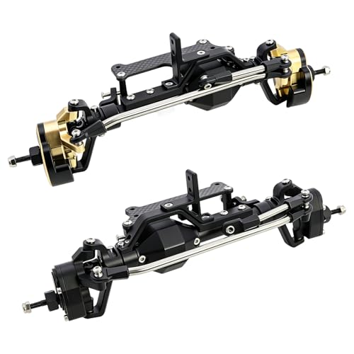 LCG 4WS Heavy Aluminum Front Rear Portal Axle Set+Brass Knuckles 50° 4 Wheel Steering for 1/10 RC Crawler Axial Capra 1.9 Chassis (Black) - color: Black