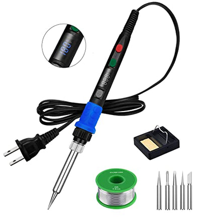 Soldering Iron Kit, 90W LED Digital Solder Iron Kit with Ceramic Heater, 110V Welding Tools with Smart Temperature Control, Auto Sleep, Temp Calibration, C/F, Accurate 176℉-896℉ - color: 90w 9-in-1