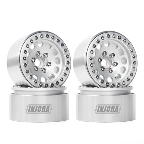 INJORA RC Rims 4pcs 1.9 Inch Beadlock RC Wheel Rim Set Wheel Hub for 1:10 RC Crawler Axial SCX10 SCX10 II 90046 SCX10 III AXI03007 TRX4 D90 12mm Hex (Silver) - color: Silver