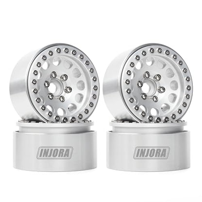 INJORA RC Rims 4pcs 1.9 Inch Beadlock RC Wheel Rim Set Wheel Hub for 1:10 RC Crawler Axial SCX10 SCX10 II 90046 SCX10 III AXI03007 TRX4 D90 12mm Hex (Silver) - color: Silver