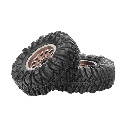 4PCS 1.3" Aluminum Alloy Beadlock Wheel Rims All-Terrain Tyre 70mm Rubber Tires Set with 5mm & 7mm Hex for 1/12 1/14 1/18 1/24 RC Rock Crawler Car Upgrade Parts (D-Brown) - color: D-brown