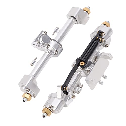 RC Car Metal Front Rear Portal Axle Set Assembly, Aluminum Alloy Housing with CNC Machined Steel Gears for Axial 1/24 SCX24 Upgrade (Silver) - color: Silver