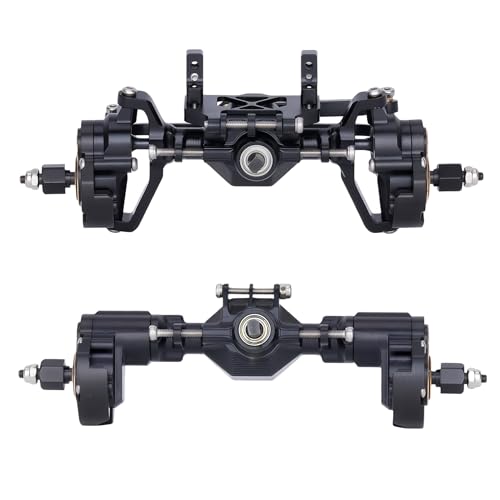 Ascent-18 Portal Axle Set for Redcat Ascent-18 Upgrade, CNC Aluminum Front & Rear Axles with Brass Portal Covers, Steel Gears, Servo Mount & Steering Links (Black) - color: Black