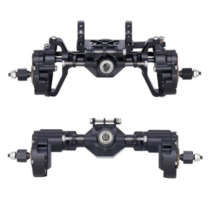 Ascent-18 Portal Axle Set for Redcat Ascent-18 Upgrade, CNC Aluminum Front & Rear Axles with Brass Portal Covers, Steel Gears, Servo Mount & Steering Links (Black) - color: Black