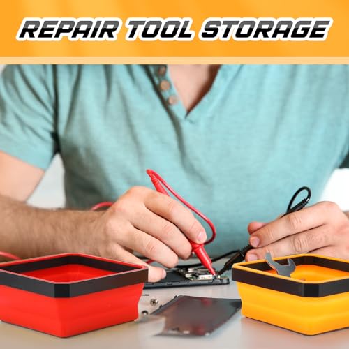 Barydat 10 Pcs Magnetic Tool Tray Collapsible Foldable Parts Trays Set Magnetic Screw Tray Magnetic Parts Bowl Square Silicone Magnetic Tool for Bolts Nuts Washers Pins Screw Parts (Multicolor) - color: Multicolor