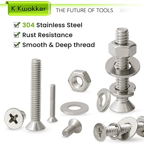 #2-56#4-40#6-32#8-32#10-24#1/4-20 Screws Assortment Phillips Flat Head 569Pcs 26 Size Screws, Nuts and Bolts, w/Lock Washers, K Kwokker 304 Stainless Steel Bolt Assortment Machine Screws - size: C. #2-56#4-40#6-32#8-32#10-24#1/4-20