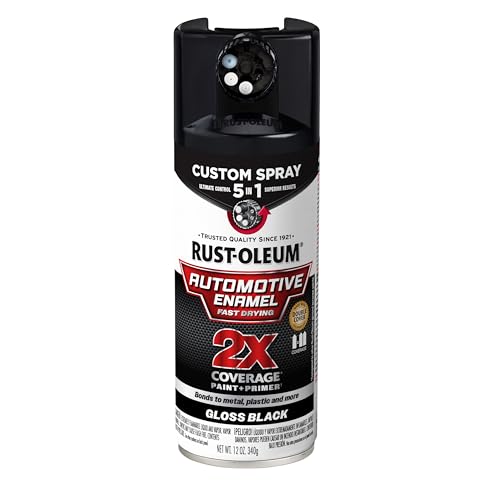 Rust-Oleum 2X Automotive Enamel 5-in-1 Spray Paint, Gloss Black | Fast Dry, Adjustable Custom Spray Dial, Multi Surface (Metal, Wood, Plastic and More), Any Angle, Ultimate Coverage - color: Gloss Black, size: 12 Ounce (Pack of 1)