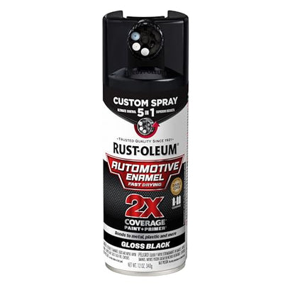 Rust-Oleum 2X Automotive Enamel 5-in-1 Spray Paint, Gloss Black | Fast Dry, Adjustable Custom Spray Dial, Multi Surface (Metal, Wood, Plastic and More), Any Angle, Ultimate Coverage - color: Gloss Black, size: 12 Ounce (Pack of 1)