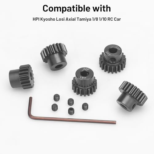 32P 5mm Pinion Motor Gear Sets, daitoku 5PCS RC Pinion Gears 17T 18T 19T 20T 21T for HPI Kyosho Losi Axial Tamiya 1/8 1/10 RC Car - size: 32P 17T 18T 19T 20T 21T