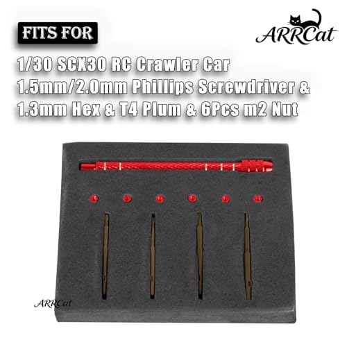 RC Screw Driver Set Tool Kit for 1/30 SCX30,1.5mm/2.0mm Phillips Screwdriver & 1.3mm Hex & T4 Plum & 6Pcs m2 Nut RC Car Repair Screwdrivers Set,for 1/30 SCX30 RC Crawler Truck Buggy,Red - color: Red - (Screw Driver Set)