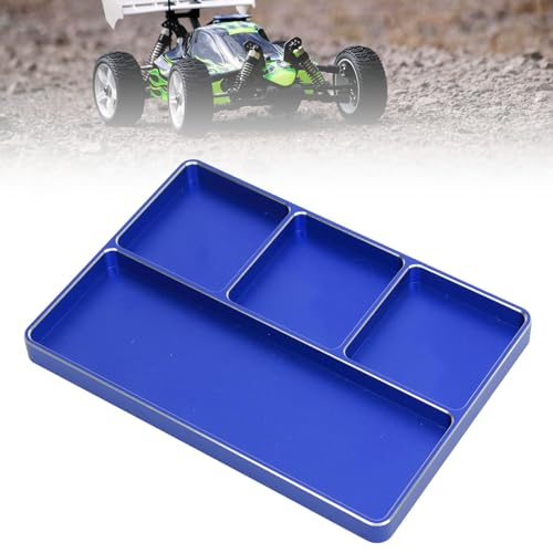 POCREATION RC Screw Tray Aluminum Alloy Magnetic Parts Organizer with 4 Grids 128 X 90 X 9.5 Mm for RC Car Plane Helicopter Boat Repair Workbench Use (Blue) - color: Blue