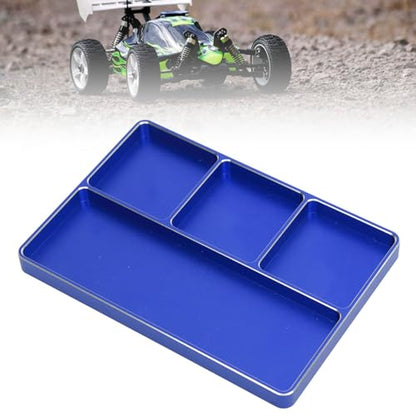 POCREATION RC Screw Tray Aluminum Alloy Magnetic Parts Organizer with 4 Grids 128 X 90 X 9.5 Mm for RC Car Plane Helicopter Boat Repair Workbench Use (Blue) - color: Blue