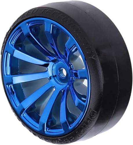 Hard Plastic 63mm Drift Car Tyres 12mm Wheels for 1/10th Scale HSP Tamiya HPI Kyosho TT02 Road Drift Car Hard Tyre Replacement, Set of 4 (Blue) - color: Blue