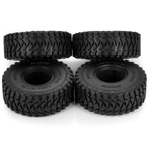 4PCS 1.55" Soft Rubber Wheel Tires 1.55 inch Mud Wheel Tyre All Terrain Crawler Rubber Tires with Foam Insert for 1/10 RC Crawler Car Axial 90069 TF2 D90 CC01 LC70 Tamiya MST JIMNY UTB18