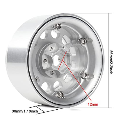 INJORA RC Rims 4pcs 1.9 Inch Beadlock RC Wheel Rim Set Wheel Hub for 1:10 RC Crawler Axial SCX10 SCX10 II 90046 SCX10 III AXI03007 TRX4 D90 12mm Hex (Silver) - color: Silver
