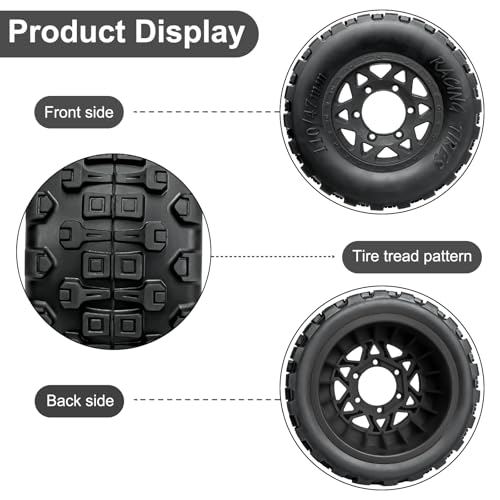 LRFHL 1/10 RC Short Course Truck Tires with 12mm 14mm 17mm Hex, 4PCS | Pre-Glued, RC Off-Road Short Truck Tires, for 1/8 1/10 Arrma Senton Traxxas Slash 2WD Axial Losi Redcat - color: Black Tires+ Black Wheels