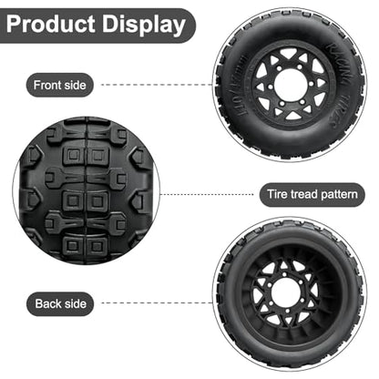 LRFHL 1/10 RC Short Course Truck Tires with 12mm 14mm 17mm Hex, 4PCS | Pre-Glued, RC Off-Road Short Truck Tires, for 1/8 1/10 Arrma Senton Traxxas Slash 2WD Axial Losi Redcat - color: Black Tires+ Black Wheels