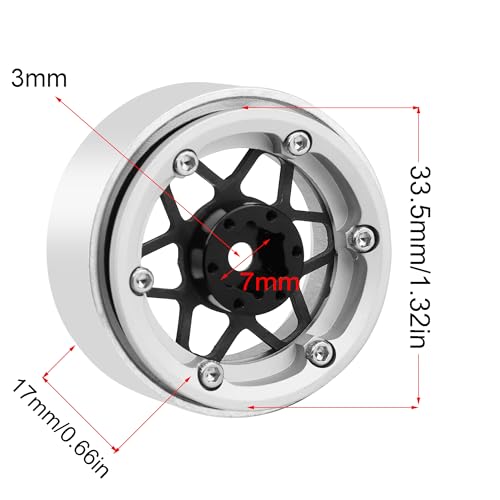 ModuWheel 1.3" Negative Offset Aluminum + Carbon Fiber Beadlock Wheels Rim for 1/24 1/18 AX24 SCX24 TRX4m Ascent18 RC Crawler,Star Pattern-1 (Silver) - color: Silver