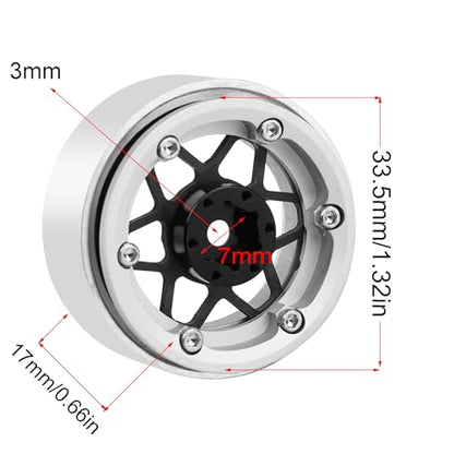 ModuWheel 1.3" Negative Offset Aluminum + Carbon Fiber Beadlock Wheels Rim for 1/24 1/18 AX24 SCX24 TRX4m Ascent18 RC Crawler,Star Pattern-1 (Silver) - color: Silver