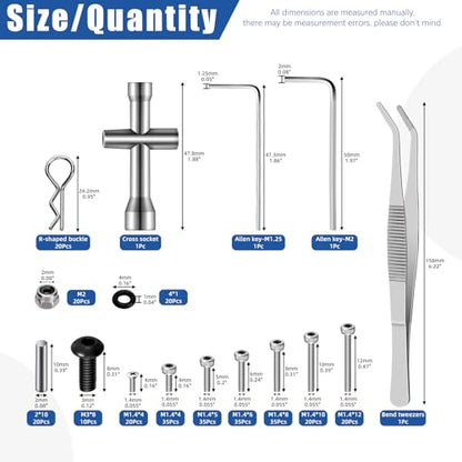 Glarks 294pcs M1.4 x 4/5/6/8/10/12MM Universal RC Screw Kit, RC Cars Trucks Crawler Parts Hardware Fasteners, RC Screw Hardware Fasteners for Axial SCX24 1/24 RC Crawler Truck Deadbolt C10 Jeep Betty