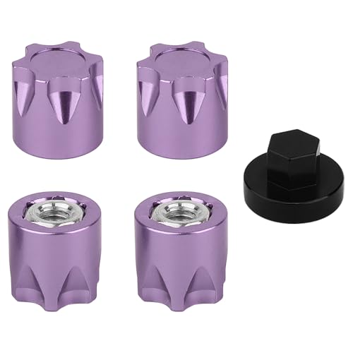 4PCS Aluminium Wheel Rim Center Cap M4 Nuts with Tool for 1/10 RC Crawler Axial SCX10 90046 TRX4 TRX6 Tamiya Recat RC Crawler Upgrades，Star Shape (Purple) - color: Purple