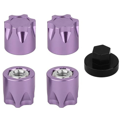 4PCS Aluminium Wheel Rim Center Cap M4 Nuts with Tool for 1/10 RC Crawler Axial SCX10 90046 TRX4 TRX6 Tamiya Recat RC Crawler Upgrades，Star Shape (Purple) - color: Purple