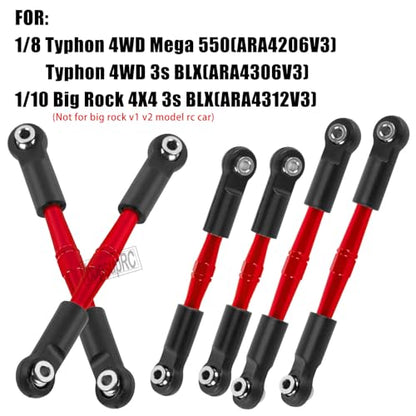 RC Adjustable Turnbuckles Camber Upgrades Part for 1/8 Typhon 4WD 3S MEGA 550 BLX,1/10 Big Rock 4X4 V3 3S BLX RC Car,Tie Rod Set Link Linkage Rod,Adjustable Links Steering Links,6PCS(Red). - color: Red(6pcs)