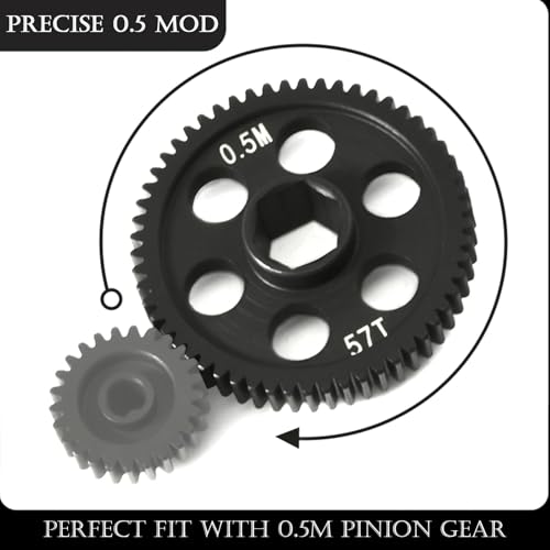 0.5Mod 57T & 59T Steel Spur Gear Main Gear CNC Machined Hardened Steel Upgrade for Arrma Granite Typhon Mojave Grom 1:18 1:16 1:14 Losi 1/12 RC Car Truck Replacement of #ARA311196 - size: 57T
