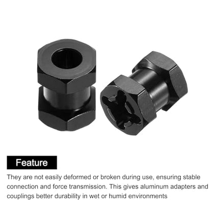 Generic 4pcs 12mm Wheel Hex Drive Hubs Adapter Combiner Coupler, Aluminum 15mm Extension with Nut Latch for 1/10 RC Crawler Car Parts, Black