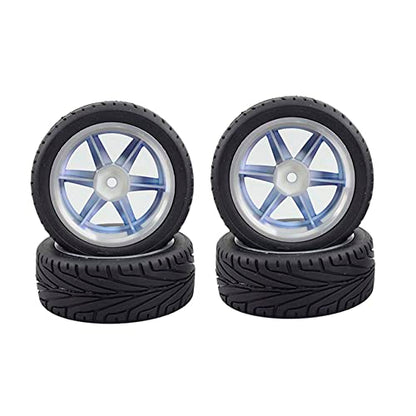 4PCS 1:10 RC Tires and Plastic Wheels Rims for 1/10 Scale On Road Touring Racing Drift Car HSP HPI Tamiya (Blue) - color: Blue